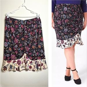 Lane Bryant Floral Ruffle Skirt Women's Size 14/16 Black Boho